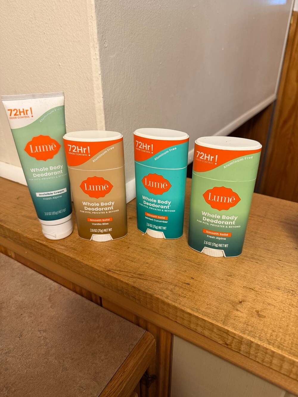 Lume Whole Body Deodorant 4-Piece Bundle: 1 Invisible Cream & 3 Smooth Solid Sti